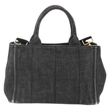 PRADA Canapa PM Hand Bag Denim 2way Black Gold Auth 151881 - 0