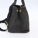 PRADA Canapa PM Hand Bag Denim 2way Black Gold Auth 151881-4
