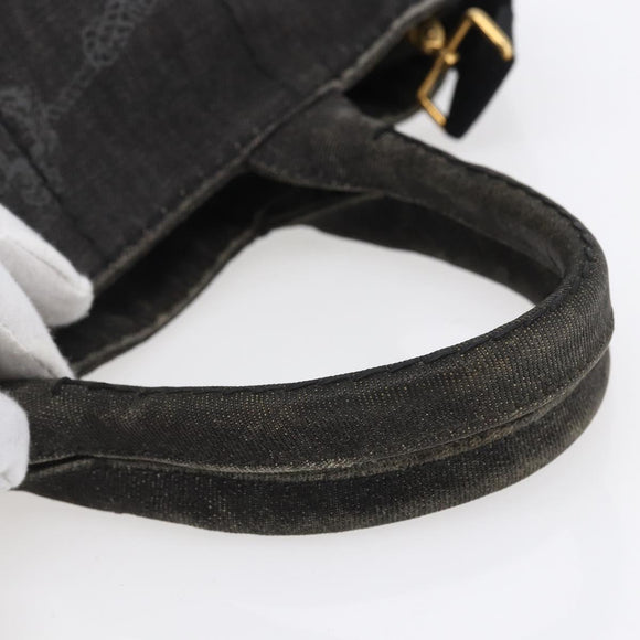 PRADA Canapa PM Hand Bag Denim 2way Black Gold Auth 151881