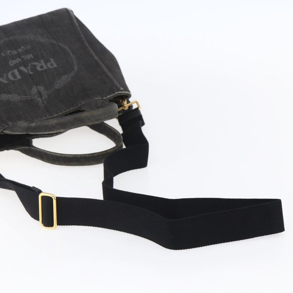 PRADA Canapa PM Hand Bag Denim 2way Black Gold Auth 151881