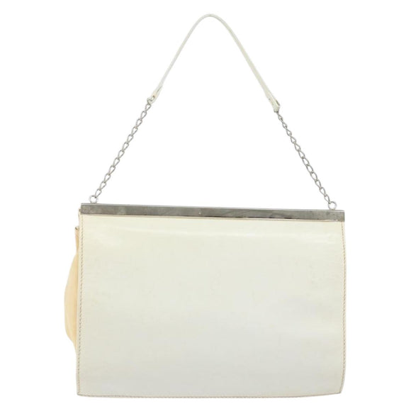 PRADA Chain Shoulder Bag Leather White Auth 151883