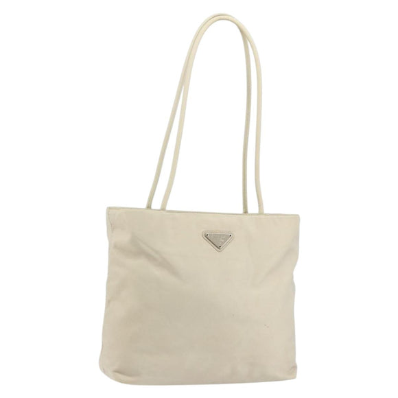 PRADA Tote Bag Nylon White Silver Auth 151884