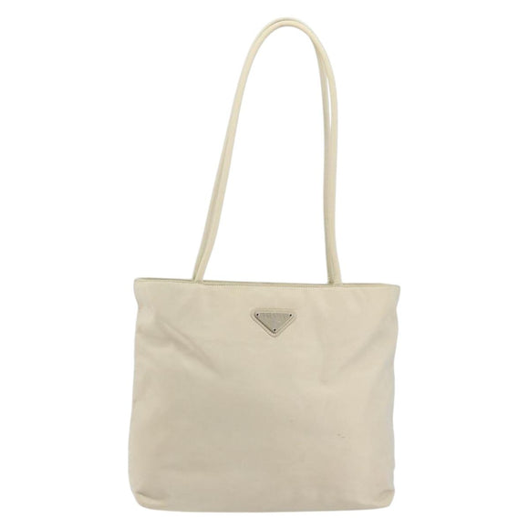 PRADA Tote Bag Nylon White Silver Auth 151884