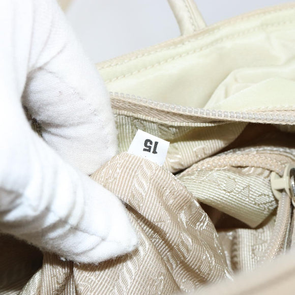 PRADA Tote Bag Nylon White Silver Auth 151884