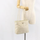 PRADA Tote Bag Nylon White Silver Auth 151884-23