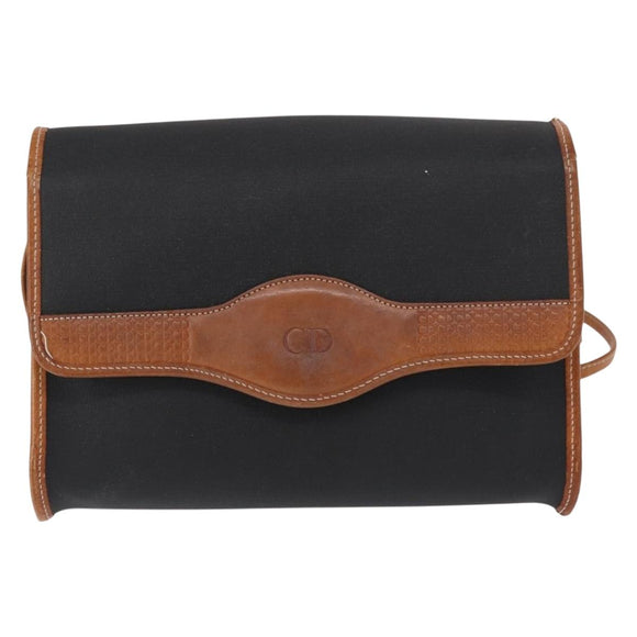 Christian Dior Shoulder Bag Nylon Black Gold Auth 151885