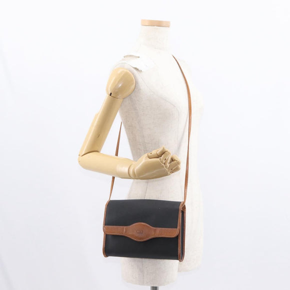 Christian Dior Shoulder Bag Nylon Black Gold Auth 151885