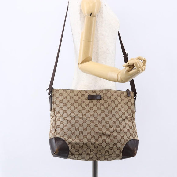 GUCCI GG Canvas Shoulder Bag Beige Silver 110054 Auth 151886