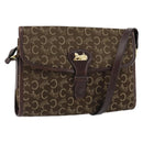 CELINE C Sulky Shoulder Bag Canvas Leather Brown Gold Auth 151887-1