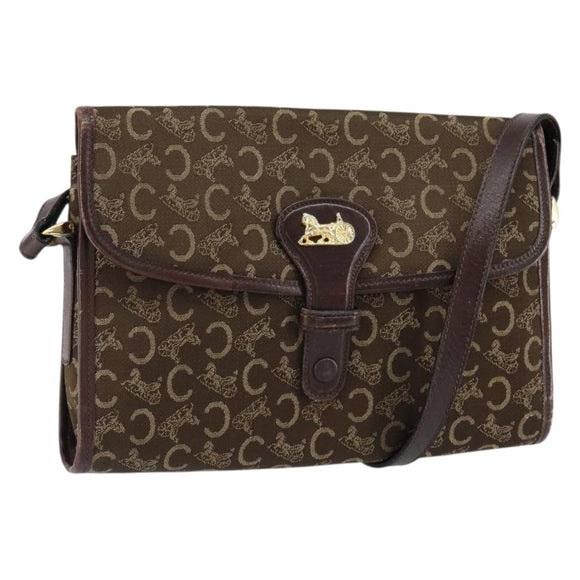 CELINE C Sulky Shoulder Bag Canvas Leather Brown Gold Auth 151887