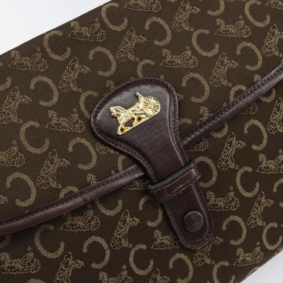 CELINE C Sulky Shoulder Bag Canvas Leather Brown Gold Auth 151887