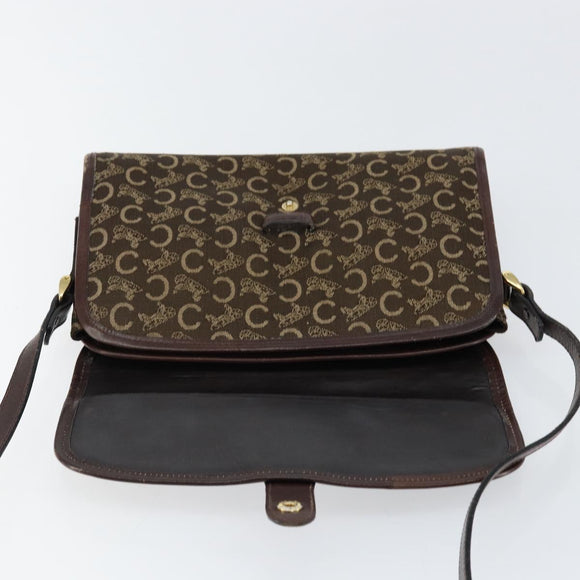 CELINE C Sulky Shoulder Bag Canvas Leather Brown Gold Auth 151887