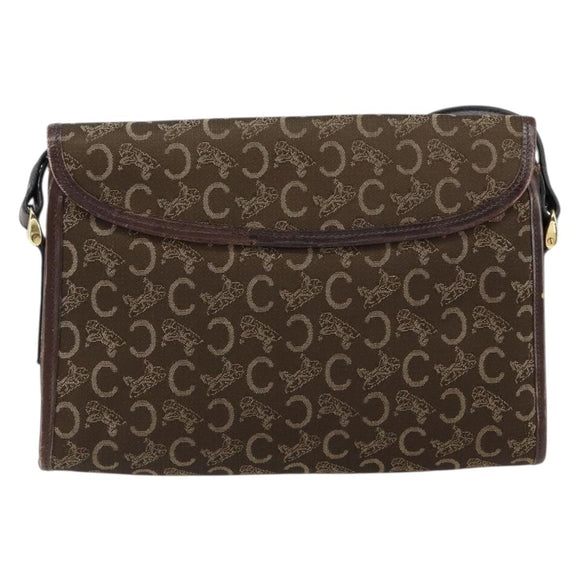 CELINE C Sulky Shoulder Bag Canvas Leather Brown Gold Auth 151887