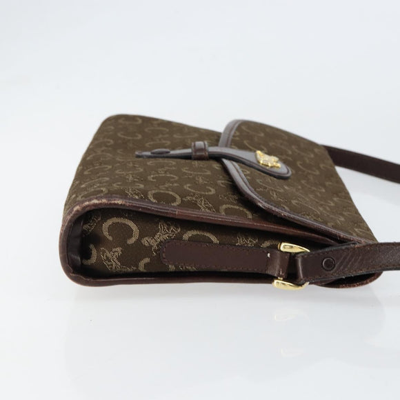 CELINE C Sulky Shoulder Bag Canvas Leather Brown Gold Auth 151887