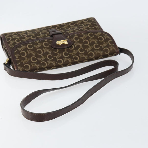 CELINE C Sulky Shoulder Bag Canvas Leather Brown Gold Auth 151887