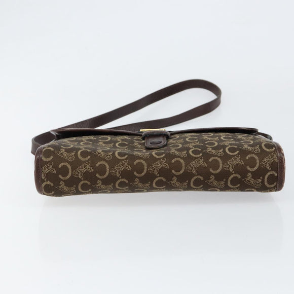 CELINE C Sulky Shoulder Bag Canvas Leather Brown Gold Auth 151887