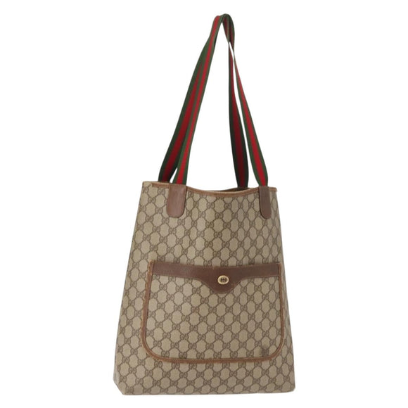 GUCCI GG Supreme Web Sherry Line Tote Bag PVC Beige Red 40 02 003 Auth 151889
