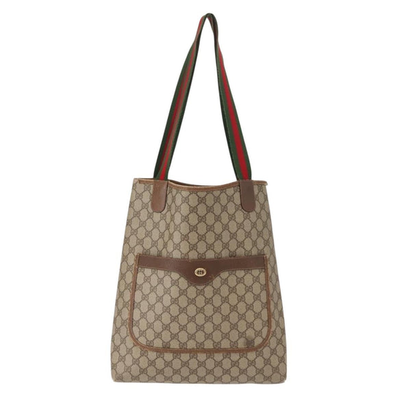 GUCCI GG Supreme Web Sherry Line Tote Bag PVC Beige Red 40 02 003 Auth 151889