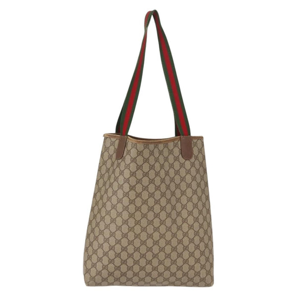 GUCCI GG Supreme Web Sherry Line Tote Bag PVC Beige Red 40 02 003 Auth 151889
