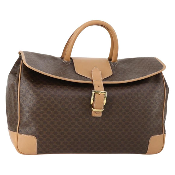 CELINE Macadam Canvas Boston Bag PVC Brown Gold Auth 151895