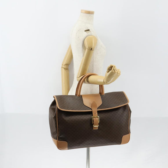CELINE Macadam Canvas Boston Bag PVC Brown Gold Auth 151895