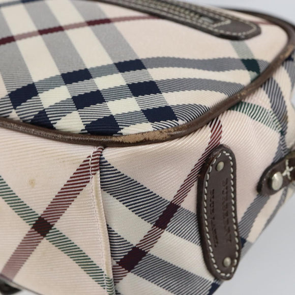 BURBERRY Nova Check Blue Label Shoulder Bag Nylon Beige Silver Auth 151897