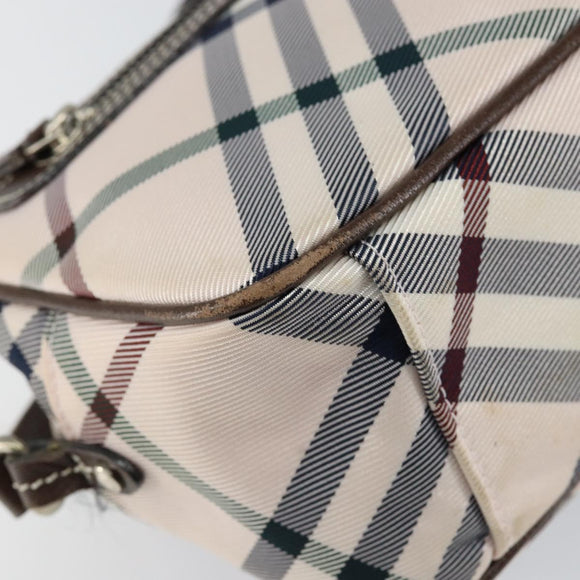 BURBERRY Nova Check Blue Label Shoulder Bag Nylon Beige Silver Auth 151897
