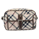 BURBERRY Nova Check Blue Label Shoulder Bag Nylon Beige Silver Auth 151897-13