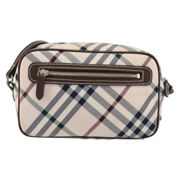 BURBERRY Nova Check Blue Label Shoulder Bag Nylon Beige Silver Auth 151897