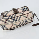 BURBERRY Nova Check Blue Label Shoulder Bag Nylon Beige Silver Auth 151897-6