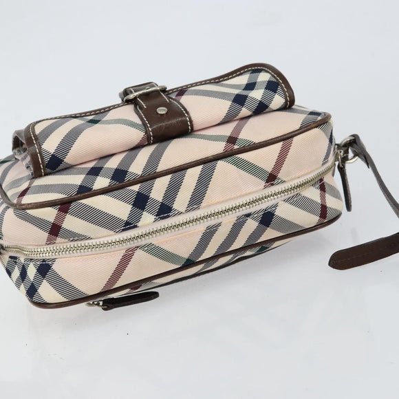 BURBERRY Nova Check Blue Label Shoulder Bag Nylon Beige Silver Auth 151897