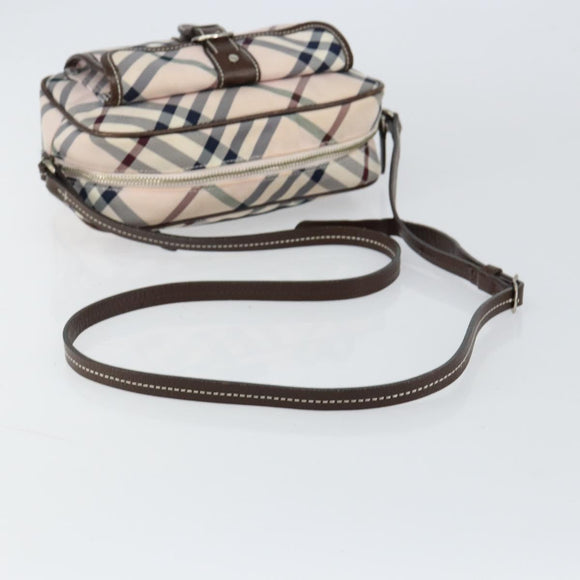 BURBERRY Nova Check Blue Label Shoulder Bag Nylon Beige Silver Auth 151897