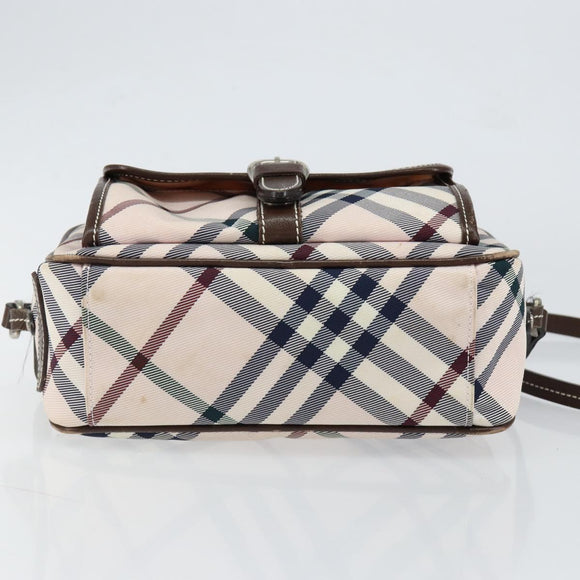 BURBERRY Nova Check Blue Label Shoulder Bag Nylon Beige Silver Auth 151897