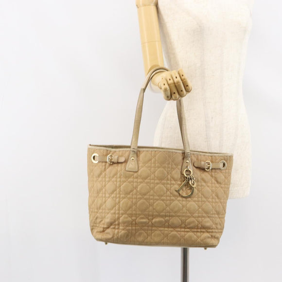 Christian Dior Canage Tote Bag Coated Canvas Beige Gold Auth 151899