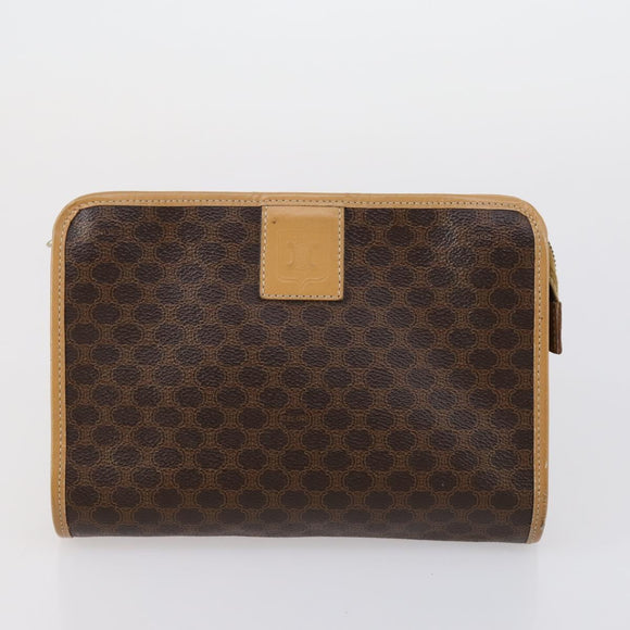 CELINE Macadam Canvas Clutch Bag PVC Leather 3 Set Brown Beige Auth 151904