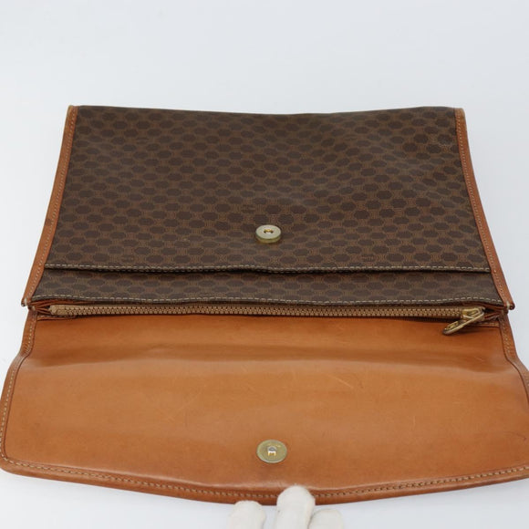 CELINE Macadam Canvas Clutch Bag PVC Leather Brown Gold Auth 151905