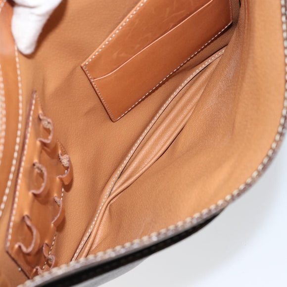 CELINE Macadam Canvas Clutch Bag PVC Leather Brown Gold Auth 151905