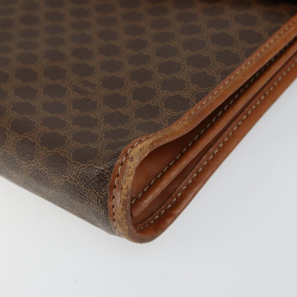 CELINE Macadam Canvas Clutch Bag PVC Leather Brown Gold Auth 151905