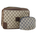 GUCCI GG Supreme Clutch Bag PVC 2 Set Beige Navy Auth 151916-1