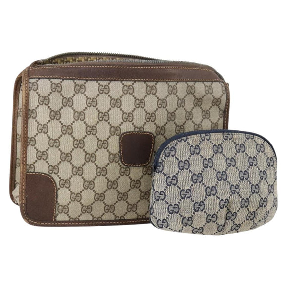 GUCCI GG Supreme Clutch Bag PVC 2 Set Beige Navy Auth 151916