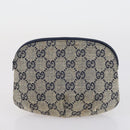 GUCCI GG Supreme Clutch Bag PVC 2 Set Beige Navy Auth 151916-10