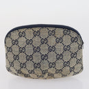 GUCCI GG Supreme Clutch Bag PVC 2 Set Beige Navy Auth 151916-11