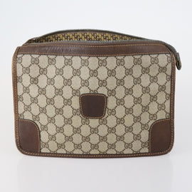 GUCCI GG Supreme Clutch Bag PVC 2 Set Beige Navy Auth 151916 - 0