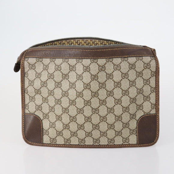 GUCCI GG Supreme Clutch Bag PVC 2 Set Beige Navy Auth 151916