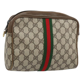 GUCCI GG Supreme Web Sherry Line Clutch Bag PVC Beige Red 27 004 998 Auth 151917