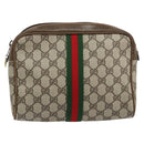 GUCCI GG Supreme Web Sherry Line Clutch Bag PVC Beige Red 27 004 998 Auth 151917-13