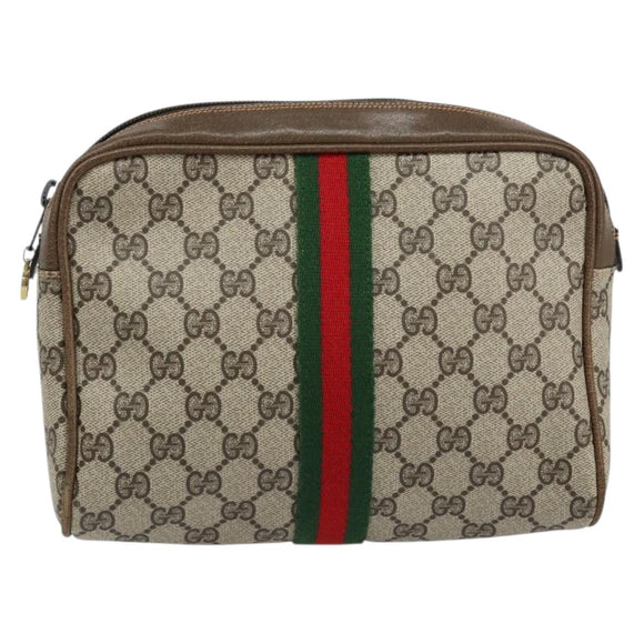 GUCCI GG Supreme Web Sherry Line Clutch Bag PVC Beige Red 27 004 998 Auth 151917