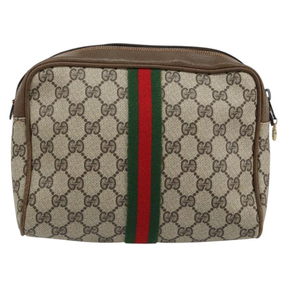 GUCCI GG Supreme Web Sherry Line Clutch Bag PVC Beige Red 27 004 998 Auth 151917