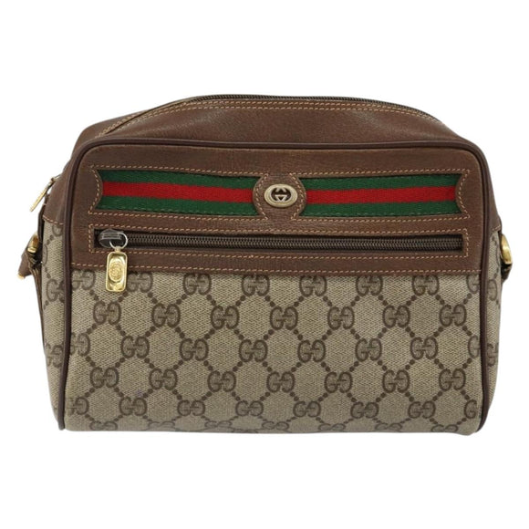 GUCCI GG Supreme Web Sherry Line Bag PVC Beige Red 56 02 087 Auth 151921