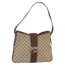 GUCCI GG Supreme Web Sherry Line Shoulder Bag PVC Beige Gold Auth 151924-1